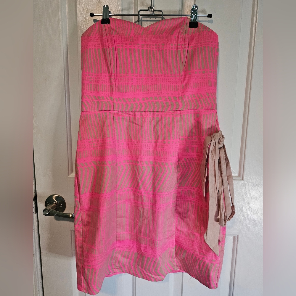 H&M Pink and Tan Strapless Belted Mini Dress Women's Sz 10